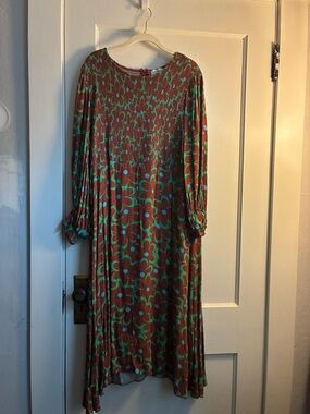 Wray NYC Virgo Long Sleeve Dress in Brown and Teal